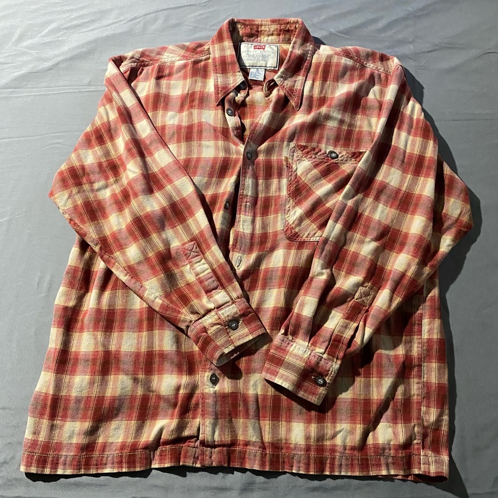 Levi’s Men's Red and Cream Checkered Shirt Jacket